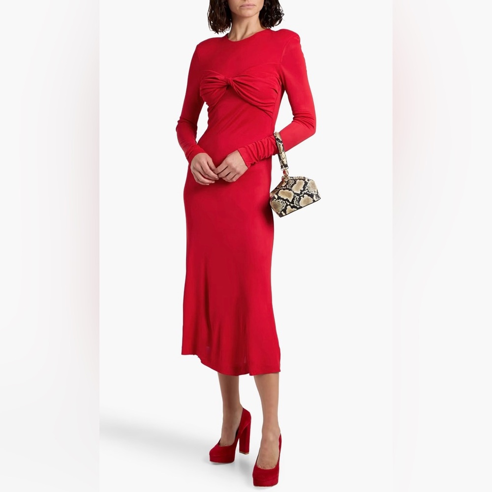 FARM Rio Red Twisted Jersey Midi Dress- XS